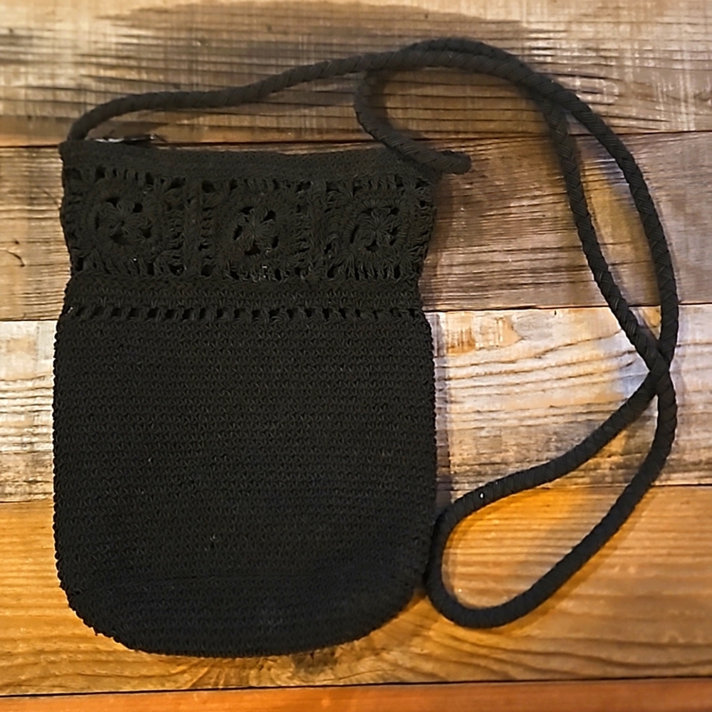 Kathie Lee Collection Ladies Black Crochet Purse Crossbody Bag